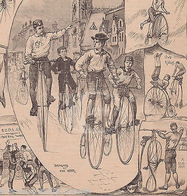 BOSTON BICYCLE MEET HIGH WHEEL BIKES ANTIQUE GRAPHIC ART ENGRAVING PRINT 1881 - K-townConsignments