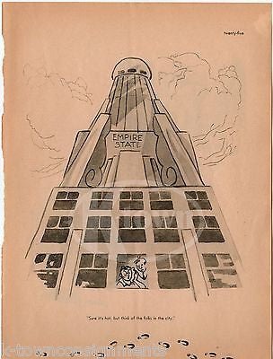 EMPIRE STATE BUILDING HOT SUMMER IN NEW YORK VINTAGE HUMOROUS ILLUSTRATION PRINT - K-townConsignments