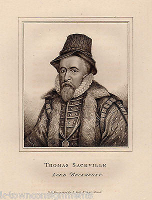 THOMAS SACKVILLE LORD BUCKHURST ANTIQUE PORTRAIT ENGRAVING PRINT BIO 1806 - K-townConsignments