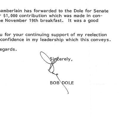 BOB DOLE SENATE CAMPAIGN FINANCING ORIGINAL AUTOGRAPH SIGNED LETTERHEAD 1986 - K-townConsignments