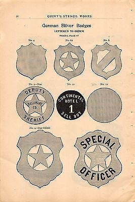 GERMAN SILVER DEPUTY POLICE BADGES ANTIQUE SALES CATALOG ADVERTISING PAGE - K-townConsignments