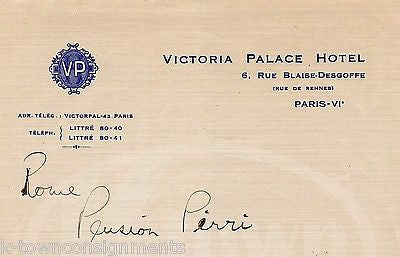 VICTORIA PALACE HOTEL  PARIS FRANCE ANTIQUE GRAPHIC STATIONERY LETTERHEAD 1920s - K-townConsignments