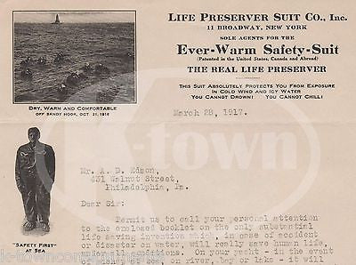 EARLY LIFE PRESERVER WETSUIT INVENTION ANTIQUE AUTOGRAPH SIGNED LETTERHEAD 1917 - K-townConsignments