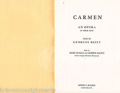 CARMEN GRAND OPERA IN FOUR ACTS GEORGES BIZET VINTAGE OPERA PLAY SCRIPT BOOK - K-townConsignments