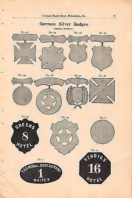 GERMAN SILVER DEPUTY POLICE BADGES ANTIQUE SALES CATALOG ADVERTISING PAGE - K-townConsignments