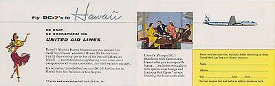 UNITED AIRLINES HAWAII VACATIONS DC-7 AIRLINER VINTAGE GRAPHIC ADVERTISING FLYER - K-townConsignments