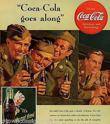 COKE COCA-COLA VINTAGE WWII GI SOLDIERS GRAPHIC ADVERTISING POSTER PRINT - K-townConsignments