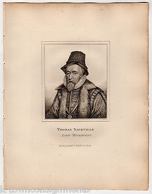 THOMAS SACKVILLE LORD BUCKHURST ANTIQUE PORTRAIT ENGRAVING PRINT BIO 1806 - K-townConsignments