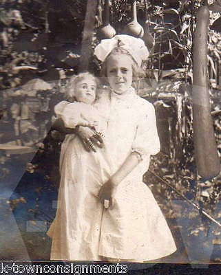 CUTE LITTLE GIRL OLD PORCELAIN DOLL & MAN DUCK HUNTING ANTIQUE SNAPSHOT PHOTOS - K-townConsignments