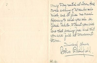 BORIS ROSENFIELD NEW YORK CITY MUSICIAN AUTOGRAPH SIGNED RECITAL LETTER 1927 - K-townConsignments