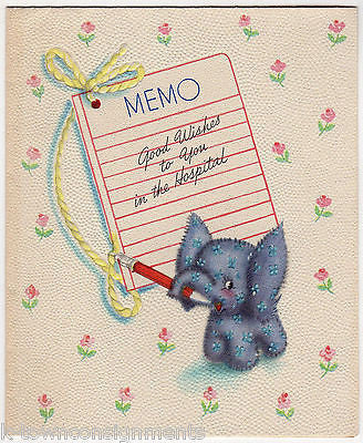 Cute Little Elephant Hospital Visit Vintage Graphic Art Get Well Greetings Card - K-townConsignments