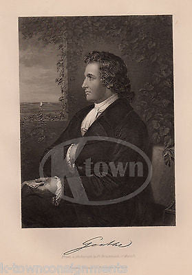 JOHANN WOLFGANG GOETHE GERMAN WRITER ANTIQUE PORTRAIT ENGRAVING PRINT BIO - K-townConsignments