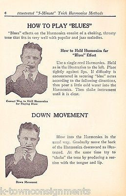 HOW TO PLAY BLUES HARMONICA ANTIQUE GRAPHIC ILLUSTRATED MUSIC INSTRUCTION BOOK - K-townConsignments