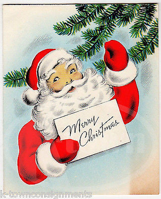 Cute Santa Claus Waving Vintage Graphic Illustrated Christmas Greetings Card - K-townConsignments