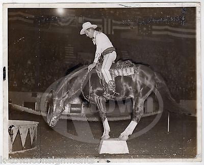 WESTERN COWBOY GENE AUTRY CHAMPION SHOW HORSE TRICK VINTAGE CIRCUS PHOTO 1941 - K-townConsignments