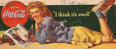 COCA-COLA I THINK IT'S SWELL COKE GRAPHIC ADVERTISING SCHOOL GIRL INK BLOTTER - K-townConsignments