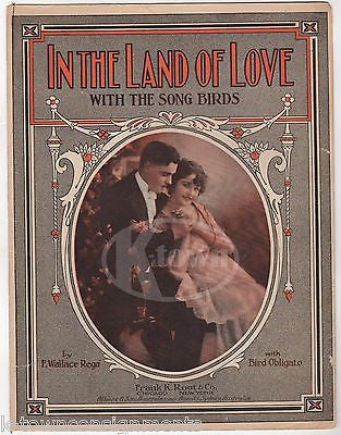 IN THE LAND OF LOVE  WITH THE SONG BIRDS ANTIQUE GRAPHIC ILLUSTRATED SHEET MUSIC - K-townConsignments