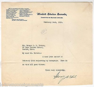 HARRY NEW INDIANA CONGRESSMEN ANTIQUE AUTOGRAPH SIGNED STATIONERY LETTER 1919 - K-townConsignments
