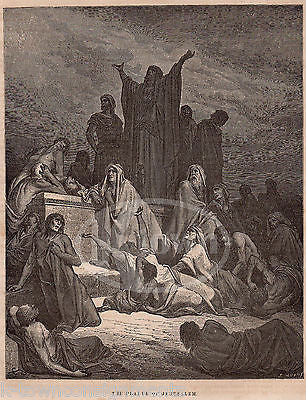 Plague of Jerusalem Zechariah 14 Religious Antique Family Bible Engraving Print - K-townConsignments