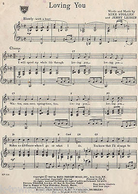 ELVIS PRESLEY LOVING YOU SONG & LYRICS VINTAGE RCA VICTOR SHEET MUSIC 1957 - K-townConsignments