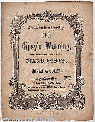 THE GYPSY WARNING PIANO FORTE HENRY COARD ANTIQUE ENGRAVING SHEET MUSIC 1864 - K-townConsignments