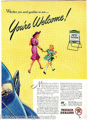 TEXACO GAS & OIL DEALERS WELCOME MOM & DAUGHTER RESTROOM VINTAGE GRAPHIC PRINT - K-townConsignments