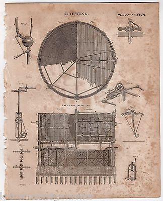 BEER BREWERY BREWING CAST IRON MASH APPARATUS DESIGN ANTIQUE ENGRAVING PRINT - K-townConsignments
