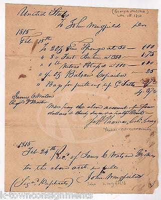 COLONEL JEFF THOMAS GEORGIA MILITIA WAR 1812 AUTOGRAPH SIGNED PAYMENT DOCUMENT - K-townConsignments