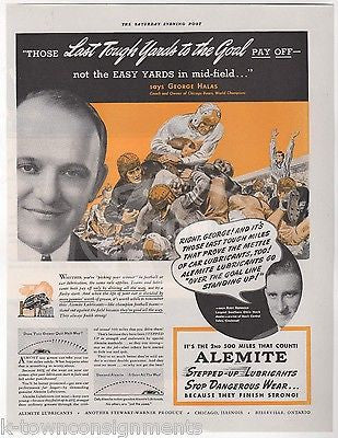 GEORGE HALAS CHICAGO BEARS FOOTBALL VINTAGE ALEMITE AUTO LUBE MAGAZINE AD PRINT - K-townConsignments