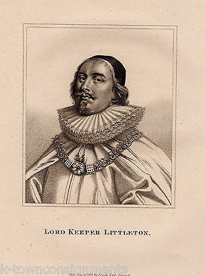 LORD KEEPER LITTLETON ENGLAND ANTIQUE PORTRAIT ENGRAVING PRINT BIO 1806 - K-townConsignments