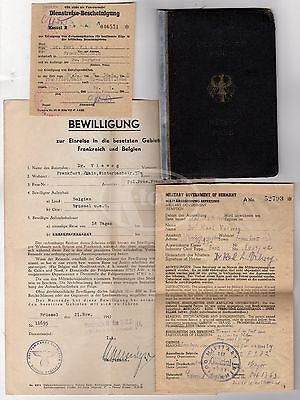 WWII GERMAN CANCELLED PASSPORT TRAVEL DOCUMENTS MANY STAMPS 1940-1942 & HOLDER - K-townConsignments