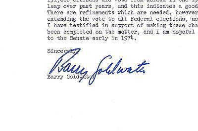 BARRY GOLDWATER ARIZONA SENATOR ORIGINAL AUTOGRAPH SIGNED VOTER LAW LETTER - K-townConsignments