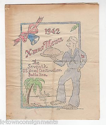 7th US NAVAL CONSTRUCTION BATTALION VINTAGE WWII GRAPHIC CHRISTMAS DINNER MENU - K-townConsignments