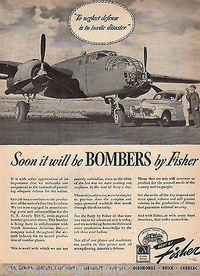 FISHER BOMBER PLANES VINTAGE GENERAL MOTORS GM MAGAZINE ADVERTISING PRINT 1941 - K-townConsignments