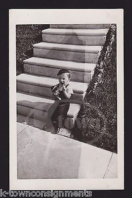 CUTE LITTLE BOY & PINOCCHIO DOLL CLASSIC AMERICANA VINTAGE SNAPSHOT PHOTO - K-townConsignments