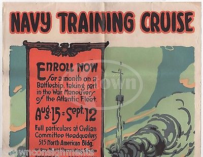 WWI NAVY TRAINING CRUISE RECRUITMENT POSTER BY RUTTAN & NAVAL DOCUMENTS LOT 1916 - K-townConsignments