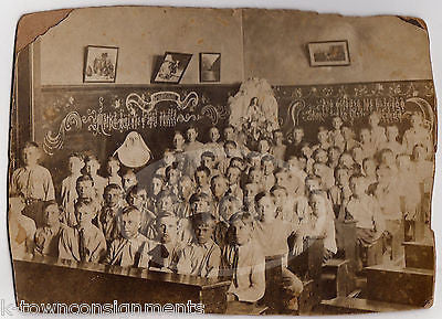 CATHOLIC BOYS SCHOOL CLASSROOM WITH NUN TEACHER ANTIQUE ETHNIC PHOTOGRAPH - K-townConsignments