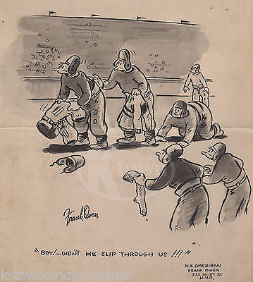 FRANK OWEN INK & WATER COLOR ORIGINAL AUTOGRAPH SIGNED FOOTBALL CARTOON DRAWING - K-townConsignments