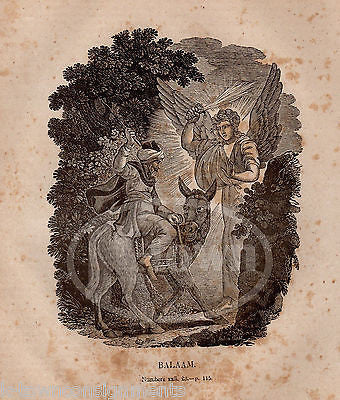 NUMBERS 22:23 BALAAM ON HIS DONKEY W/ ANGEL ANTIQUE BIBLE ENGRAVING PRINT 1846 - K-townConsignments