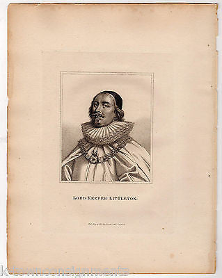 LORD KEEPER LITTLETON ENGLAND ANTIQUE PORTRAIT ENGRAVING PRINT BIO 1806 - K-townConsignments