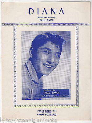 PAUL ANKA DIANA SONG & LYRICS VINTAGE PARAMOUNT RECORDS SHEET MUSIC 1957 - K-townConsignments