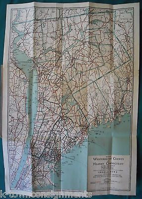 WESTCHESTER COUNTY CONNECTICUT HUDSON RIVER VINTAGE GEORGE HOWE FOLD OUT MAP - K-townConsignments