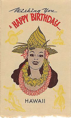 HAWAIIAN HULA GIRL VINTAGE WWII GRAPHIC ART BIRTHDAY GREETINGS CARD POSTED 1944 - K-townConsignments