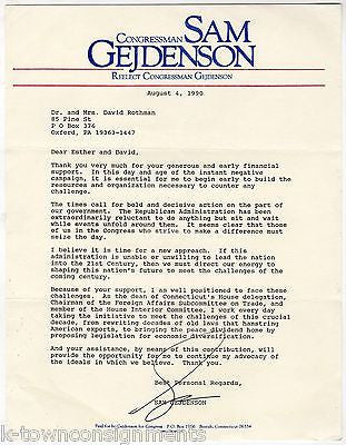 SAM GEJDENSON PENNSYLVANIA CONGRESS AUTOGRAPH SIGNED RE-ELECT STATIONERY NOTE - K-townConsignments