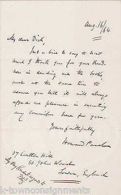 HOWARD PAUL ENGLISH ACTOR PLAYWRITE AUTHOT ANTIQUE AUTOGRAPH SIGNED LETTER 1864 - K-townConsignments