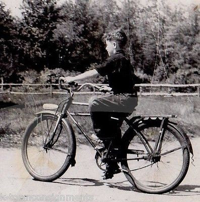 LITTLE BOY BIKING A GREAT BIG OLD BICYCLE VINTAGE AMERICANA SNAPSHOT PHOTOGRAPH - K-townConsignments