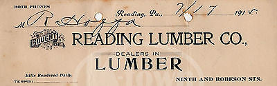 READING LUMBER COMPANY PENNSYLVANIA ANTIQUE ADVERTISING SALES RECEIPT 1915 - K-townConsignments