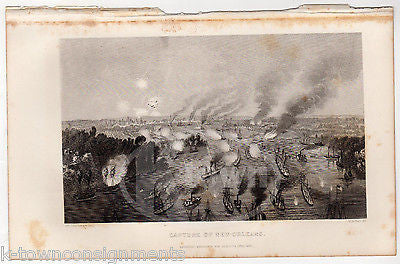 NEW ORLEANS CIVIL WAR NAVY BATTLE SCENE ANTIQUE GRAPHIC ENGRAVING PRINT 1863 - K-townConsignments