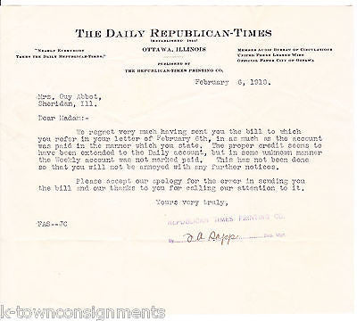 REPUBLICAN TIMES NEWSPAPER OTTAWA ILLINOIS ANTIQUE SIGNED STATIONERY LETTER 1918 - K-townConsignments