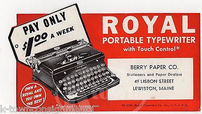 ROYAL PORTABLE TYPEWRITER LEWISTON MAINE VINTAGE GRAPHIC ADVERTISING INK BLOTTER - K-townConsignments